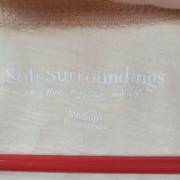 Soft Surroundings Peach Eyelet T-shirt Short Sleeve V-Neck Knit Top Crochet Trim - Picture 7 of 10